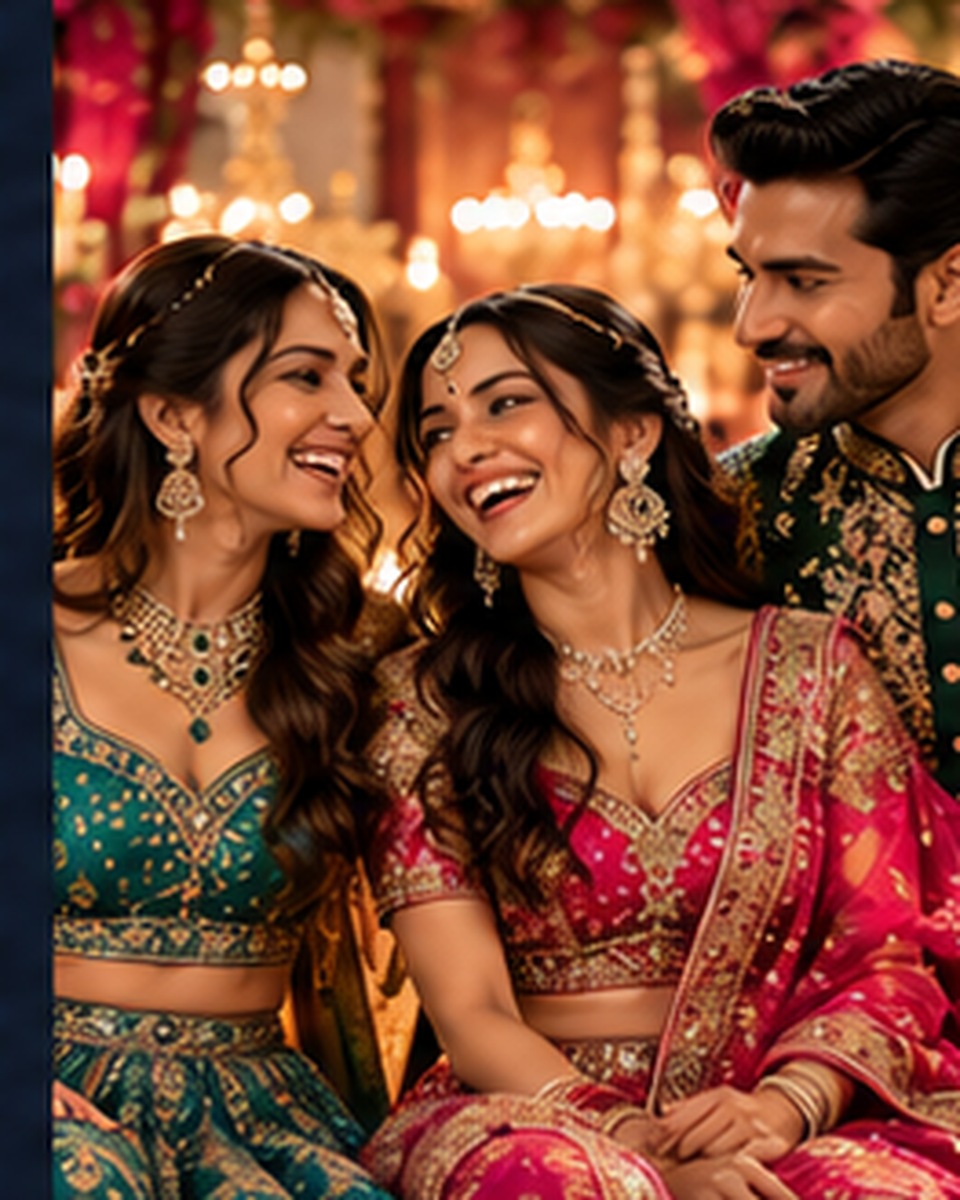 Siblings dressed in jewel-toned Indian wedding outfits