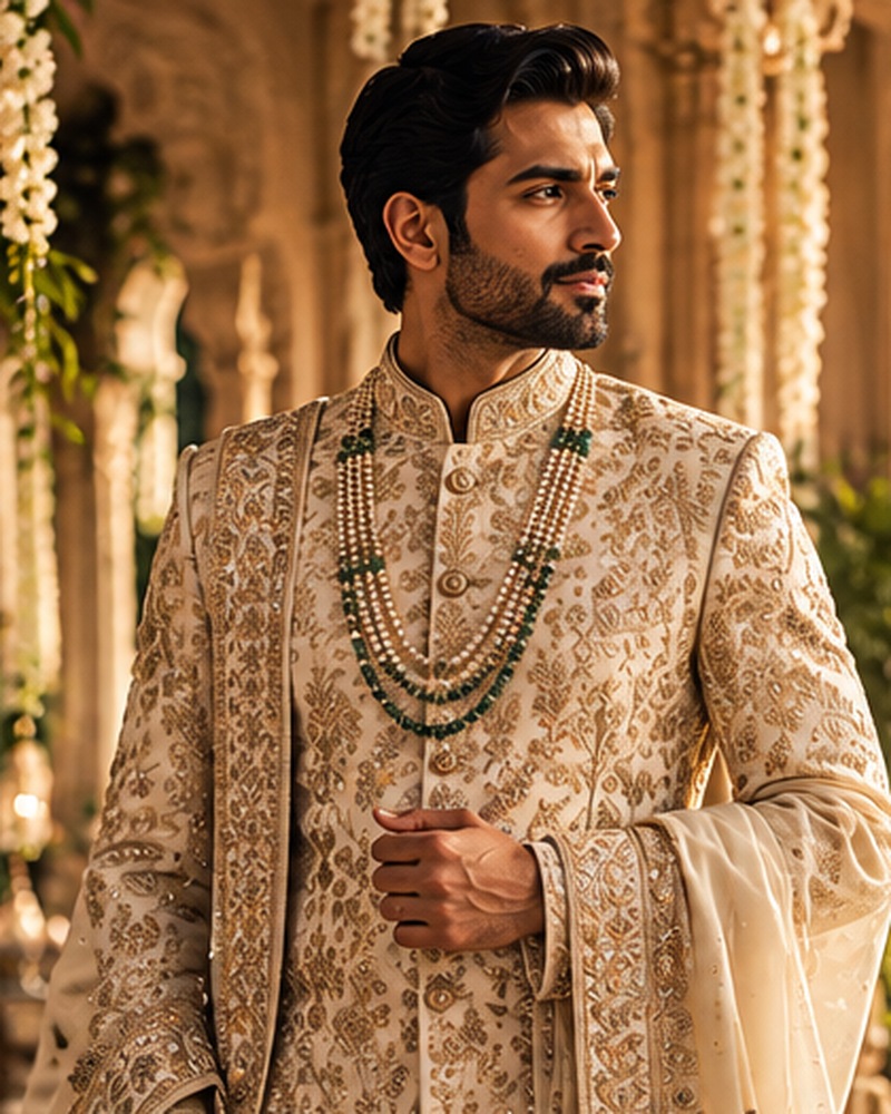 Groomwear inspiration: ivory sherwani with delicate gold embroidery