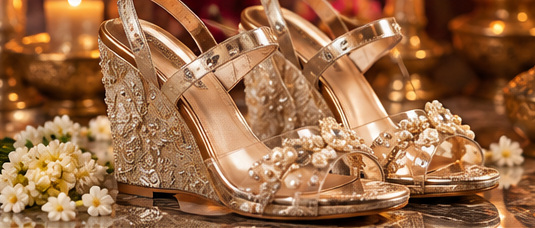 Ivory bridal wedge sandals with delicate embellishment